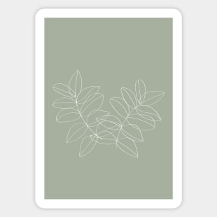 Boho Sage Green, Decor, Line Art, Botanical Leaves Sticker